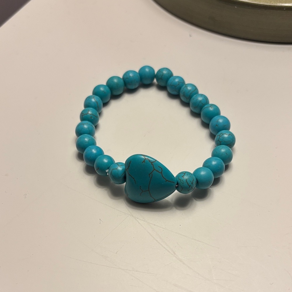 Turquoise Heart Bead Stretch Bracelet - Women Jewelry